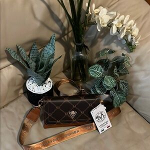 Valentino Dark Brown Crossbody Bag with Gold Details